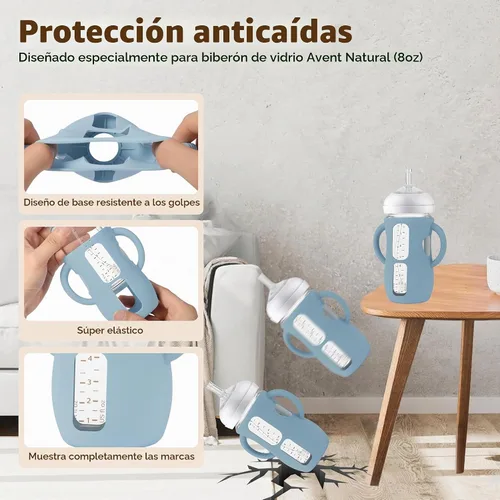 Vista 4 de Kit de Conversión de Vaso con Pajita con Fundas de Silicona para Biberón de Vidrio Natural Avent de 8oz, Kit de Transición de Vasos Entrenadores