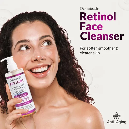 Vista 2 de DERMATOUCH Limpiador facial de retinol, lavado facial diario con ácido hialurónico, pepino y vitaminas para piel normal a seca, fórmula antioxidante