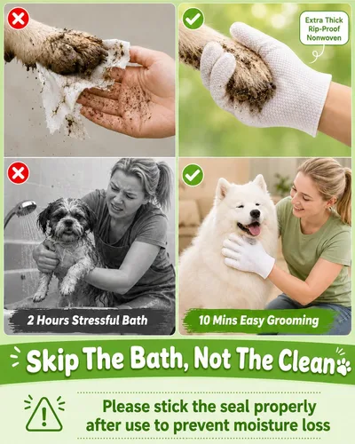 Vista 2 de Pet Glove Wipes for Dogs and Cats,Disposable Pet Grooming Gloves 10 Count - Green