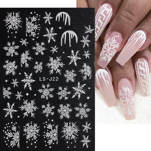 Vista 3 de 6 hojas de calcomanías de uñas de copo de nieve plateado con purpurina 3D, autoadhesivas, diseño de uñas de invierno, diseño de uñas de reno, copos