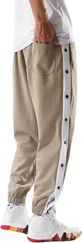 Vista 3 de Pantalones de baloncesto para hombre, pantalones de atletismo con abertura lateral con cierre a presión, pantalones de cintura desgarrable