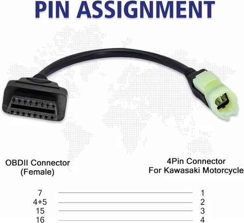 Vista 3 de Cable adaptador OBD1 de 4 pines para motocicleta a OBD2 conector OBDII, compatible con programación ZX6R/ZX10R/ZX1000 ECU, funciona con lector