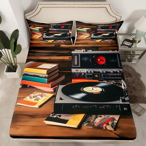 Vista 10 de Sábana bajera ajustable de cine tamaño individual, sábanas vintage para niños, niñas y adultos, juego de ropa de cama de palomitas de maíz