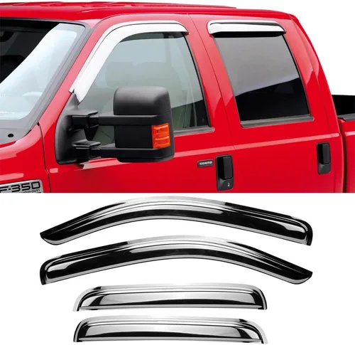 Vista 16 de Viseras laterales cromadas para ventana, deflector de ventilación de viento para Chevry Colorado/GMC Canyon Crew Cab 2004-2012, 4 piezas de montaje