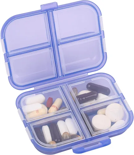 Vista 13 de Organizador de píldoras de viaje pequeño con 8 compartimentos en rejilla - Estuche porta medicamentos portátil - Organizador de medicación diario
