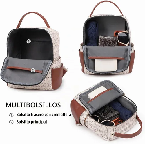 Vista 6 de Small Backpack Purse for Women, Fashion Mini Backpack with Multi Pockets Beige