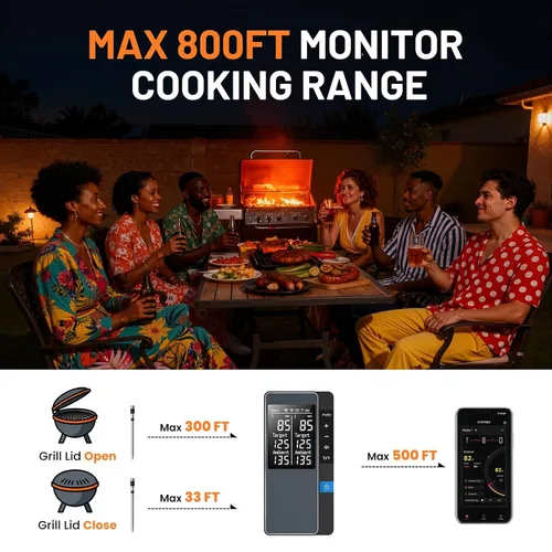 Vista 3 de Termómetro inteligente inalámbrico Bluetooth para carne, control de monitoreo en tiempo real, termómetro digital con aplicación inteligente, 2