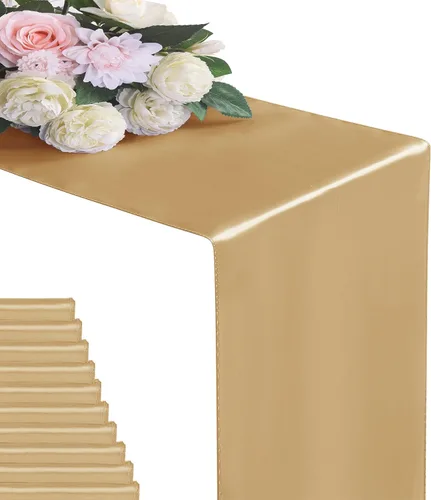Vista 19 de Juego de 6 Caminos de Mesa 12 x 108 Pulgadas de Camino de Mesa de Seda Satinada para Boda, Fiesta de Cumpleaños, Banquetes, Graduaciones
