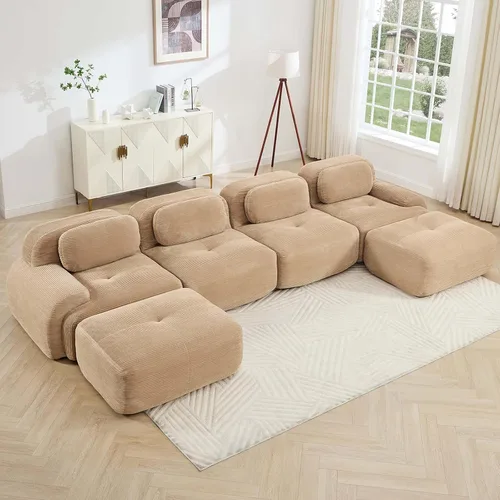 Vista 34 de Juego de sofás seccionales sin hueso de 117 pulgadas para sala de estar, modular en forma de L y sofá de 3 plazas con asiento profundo, almohadas