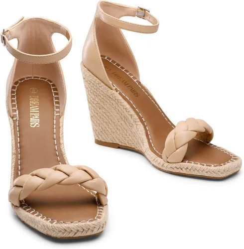 Vista 4 de DREAM PAIRS Alpargatas de punta abierta para mujer, con correas de tobillo, tacones altos, plataforma elegante
