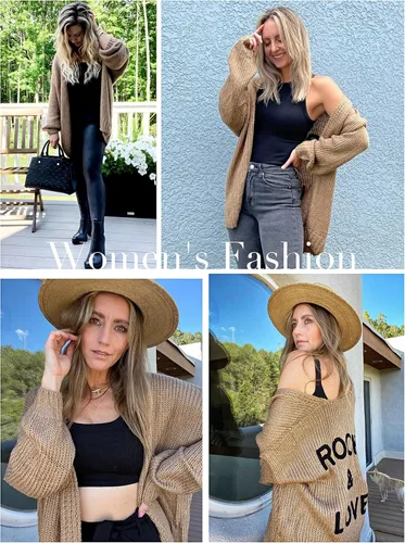 Vista 3 de PRETTYGARDEN Cárdigan de punto de manga larga para mujer, suéter de punto con frente abierto, suave, suelto, abrigo para exteriores