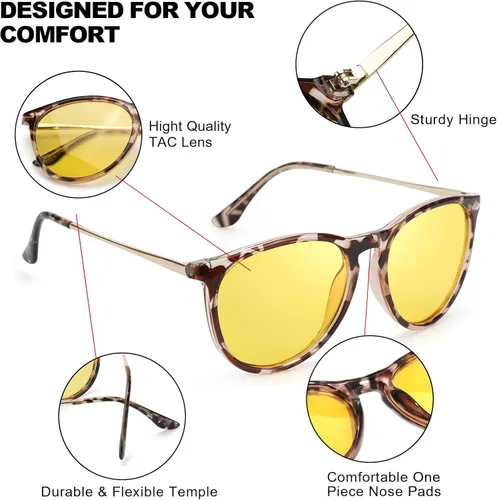 Vista 3 de IGnaef Gafas de visión nocturna antirreflejo para conducir polarizado amarillo gafas nocturnas UV400 protección IF8859