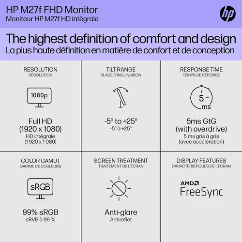 Vista 2 de HP Monitor FHD M27f de 27 pulgadas