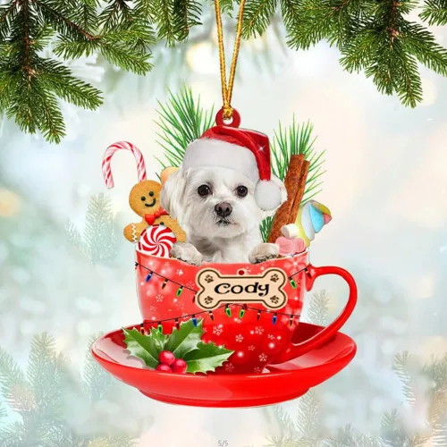Vista 36 de NAZENTI Adorno personalizado de Alaskan Malamute en taza roja, adorno de Navidad personalizado para perros amantes de las mascotas, colgante