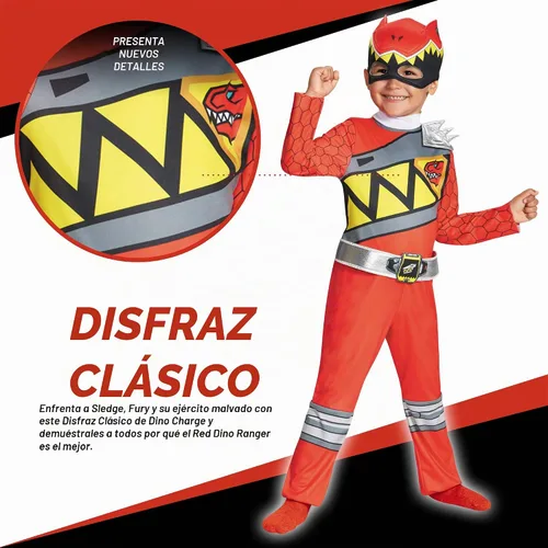 Vista 3 de Disfraz de Ranger Rojo Dino Charge para niño