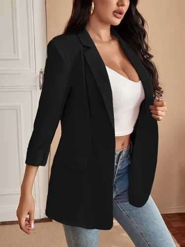 Vista 3 de Floerns Chaqueta blazer de manga larga con solapa con muescas sólidas para mujer