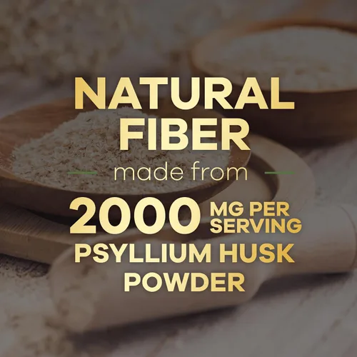 Vista 6 de Polvo de cáscara de psyllium de 2000 mg por porción, suplemento de fibra de psyllium extra fuerte, píldoras de fibra soluble natural, apoya