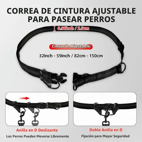 Vista 4 de Correa de perro manos libres con cinturón de cintura y bolsa grande, correa de cintura para pasear perros, correr, senderismo y trotar, asas