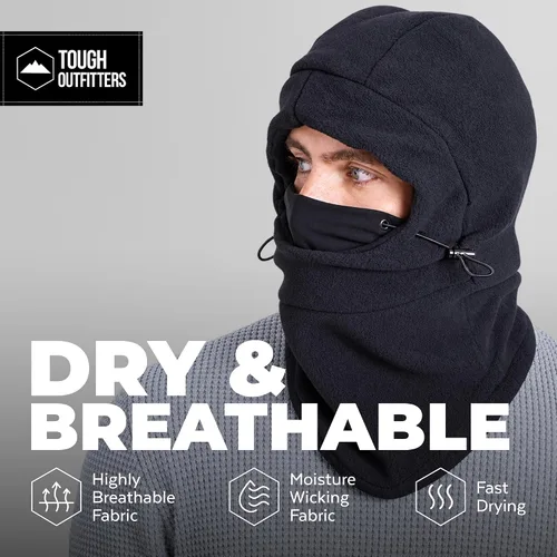 Vista 5 de Tough Headwear Pasamontañas de forro polar - Cubierta facial resistente al viento - Máscara de esquí para equipo de clima frío - Accesorios de Negro