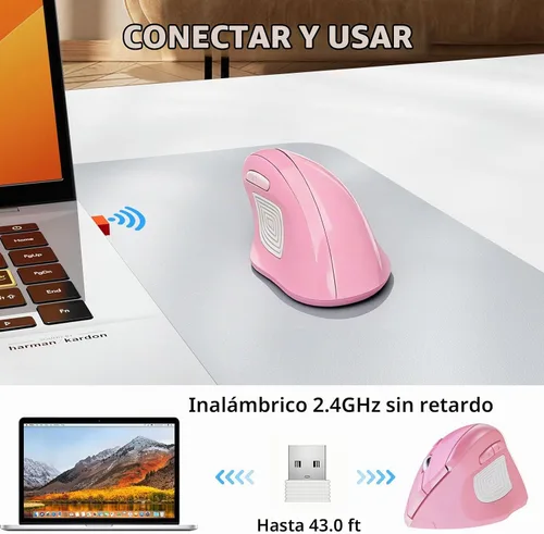 Vista 4 de memzuoix Ratón inalámbrico ergonómico, 2.4G óptico inalámbrico, 800/1200/1600 DPI, mouse vertical para computadora portátil, Mac, PC, escritorio
