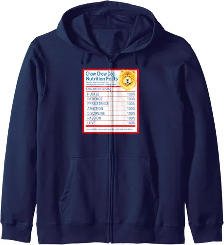 Vista 6 de Chow Dog Breed Owner Funny Nutrition Facts Gift Zip Hoodie Negro