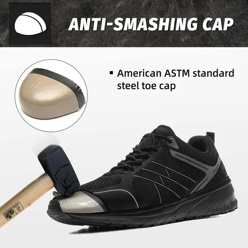 Vista 2 de Furuian Zapatos de punta de acero para mujer, ligeros, de seguridad, indestructibles, antideslizantes, zapatos utilitarios de trabajo