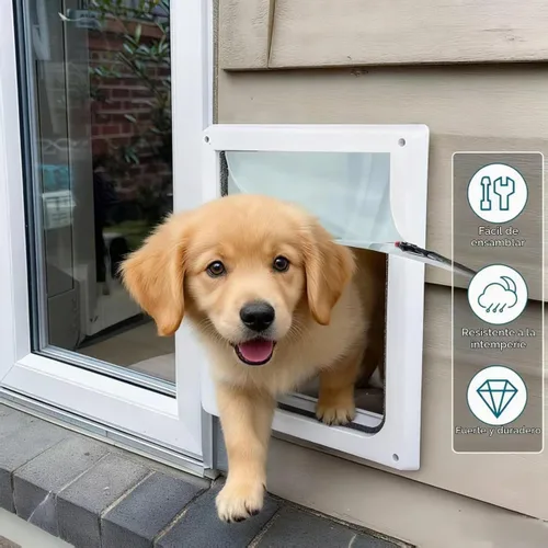 Vista 2 de PAWISE Puerta de perro de 2 vías, puerta para perro con cerradura con panel de metal seguro y solapa transparente flexible, resistente a