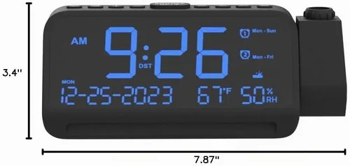 Vista 10 de Mesqool Reloj despertador de proyección para techo de dormitorio, reloj digital con modo de días laborables/fines de semana, fecha, temperatura