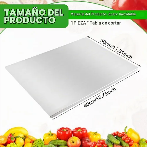 Vista 2 de Tablas de cortar de acero inoxidable con borde para cocina, tabla de cortar de metal, tabla de cortar grande de mostrador para carne, frutas