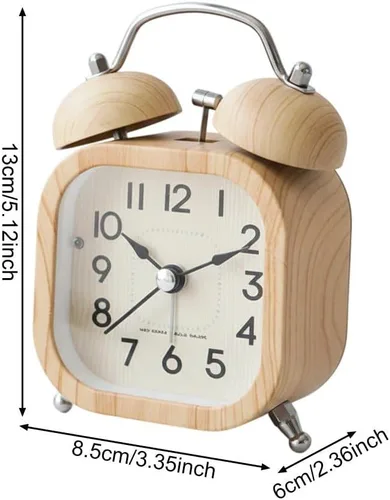 Vista 8 de Double Bell Alarm Clock, Vintage Alarm, Wood Grain Alarm Clock Bedside Wake Up Clock No Ticking Silent Alarm Clock with Backlight