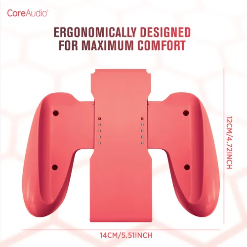 Vista 4 de CoreAudio Switch Comfort Grip - Red - Easy Attachment, Comfortable Hold, Nintendo Switch Joy-Con Handheld Joystick Remote Control Cover Holder