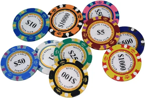 Vista 2 de Fichas de Poker Clay Monte Carlo de 0.49 oz - Paquete de 50 fichas