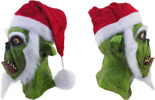 Vista 8 de Ghoulish Productions Máscara de látex de Navidad de horror de Santa verde, Verde
