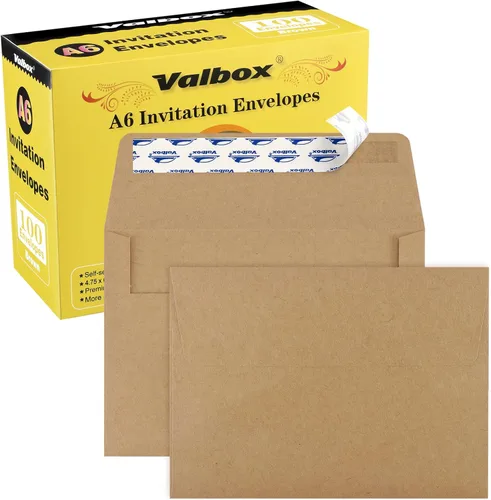 Vista 15 de ValBox Sobres de invitación A1, 100 unidades – 3.5 x 5 pulgadas, sobres marrones autosellantes para invitaciones, bodas, baby shower, tarjetas