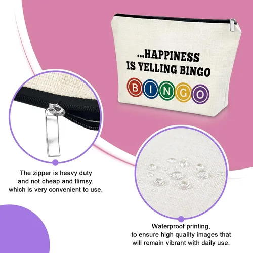 Vista 3 de Sazuwu Bingo Regalos Bolsa de Maquillaje Bingo Amantes Regalos Cosméticos Bolsa de Cumpleaños Regalos de Navidad Bolsa de viaje, Beige