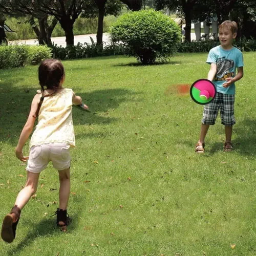 Vista 3 de Juego de pelota para lanzar y atrapar con 2 paletas, 2 bolas, ideal para desarrollar la coordinación mano-ojo