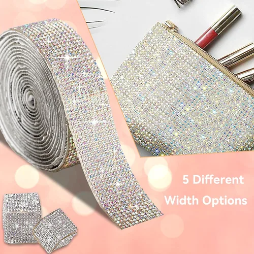 Vista 6 de 5 rollos de cinta autoadhesiva de diamantes de imitación con cristal, cinta de diamantes bling con pegatinas de 2 mm para manualidades, bodas