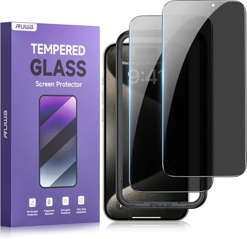 Vista 12 de ruwa Protector de pantalla de privacidad para iPhone 12 Pro Max [6.7 pulgadas] [2 unidades] Película de vidrio templado antiespía con marco