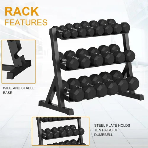 Vista 4 de Juego de mancuernas hexagonales con revestimiento de goma de alta calidad, varios tamaños, mancuernas para ejercicio y fitness, múltiples paquetes