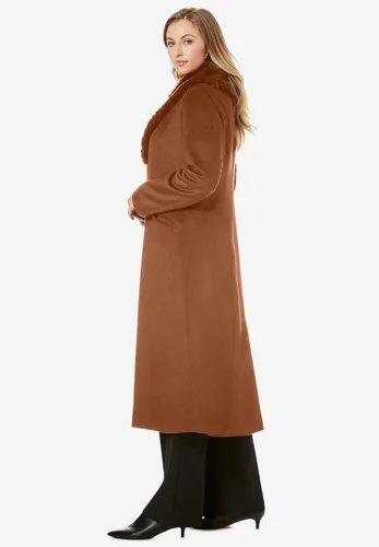 Vista 5 de Jessica London Abrigo largo de mezcla de lana con cuello de piel sintética Negro