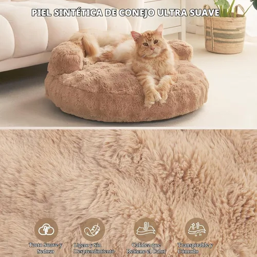 Vista 4 de EHEYCIGA Sofá cama suave para gatos de interior, cama extra pequeña esponjosa para perros con funda extraíble lavable, sofá para mascotas Camello
