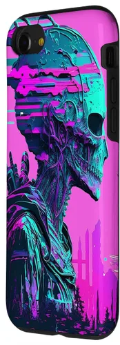 Vista 32 de iPhone 14 Pro Max Cool Retro Alien Sunset Tropical Trippy Vaporwave Sky Art Case