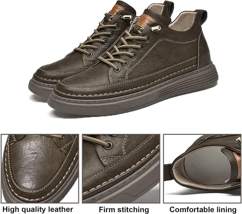 Vista 3 de Zapatos Oxford casuales de cuero para hombre, invisible, aumento de altura, antideslizante, suela suave, con cordones, zapatos de vestir a la moda