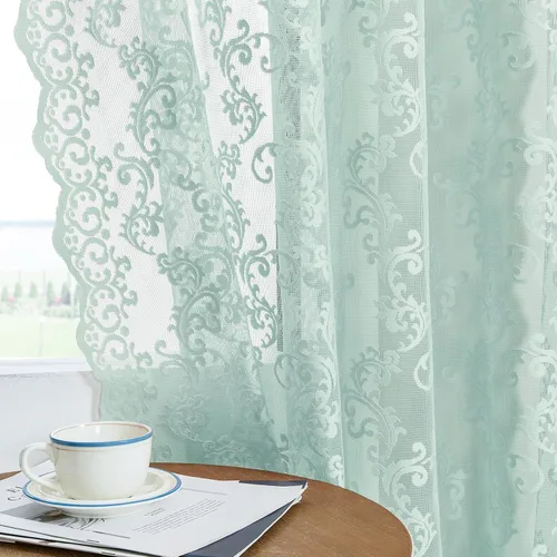 Vista 39 de Cortinas de encaje floral victoriano transparentes - 45 pulgadas de largo, 2 paneles, bolsillo para barra de cocina estilo cafetería, filtro de luz