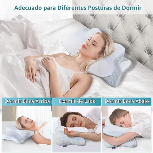Vista 4 de DONAMA - Almohada cervical ortopédica para alivio de dolor del cuello, espuma viscoelástica contorneada, soporte ergonómico para dormir de lado, Azul