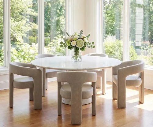 Vista 18 de RIVOVA Silla de comedor moderna de barril, silla lateral acolchada en lino con brazos cómoda para tocador, silla para comedor, sala de estar