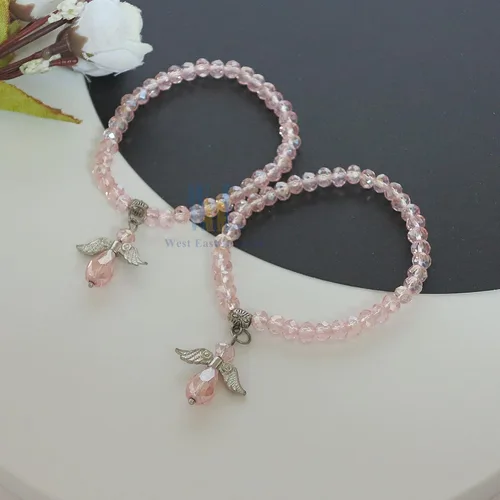 Vista 7 de WE Pulsera con dije de ángel de cristal rosa 12 piezas - Bautizo favor/Bautizo/Recuerdos de Bautizo/Quinceañera/Baby Shower, Cristal, cristal