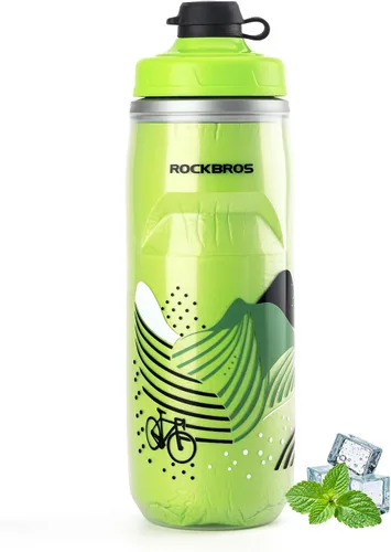 Vista 15 de ROCKBROS Botella de agua para bicicleta de 21 onzas, botella de agua para bicicleta para 5 horas de aislamiento, botella de agua deportiva Negro