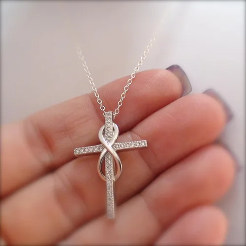 Vista 2 de Sterling Silver Cross Necklace for Men and Women