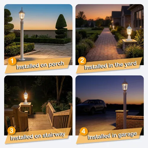 Vista 5 de LIT-PaTH Accesorio de iluminación LED para exteriores, farol de poste, 9.5 W, 800 lúmenes, blanco cálido de 3000 K, carcasa de aluminio más vidrio 1
